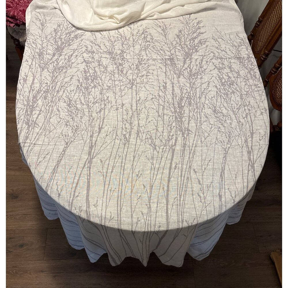 Gray & White Neutral Botanical Print Curtains, 4 full length panels‎